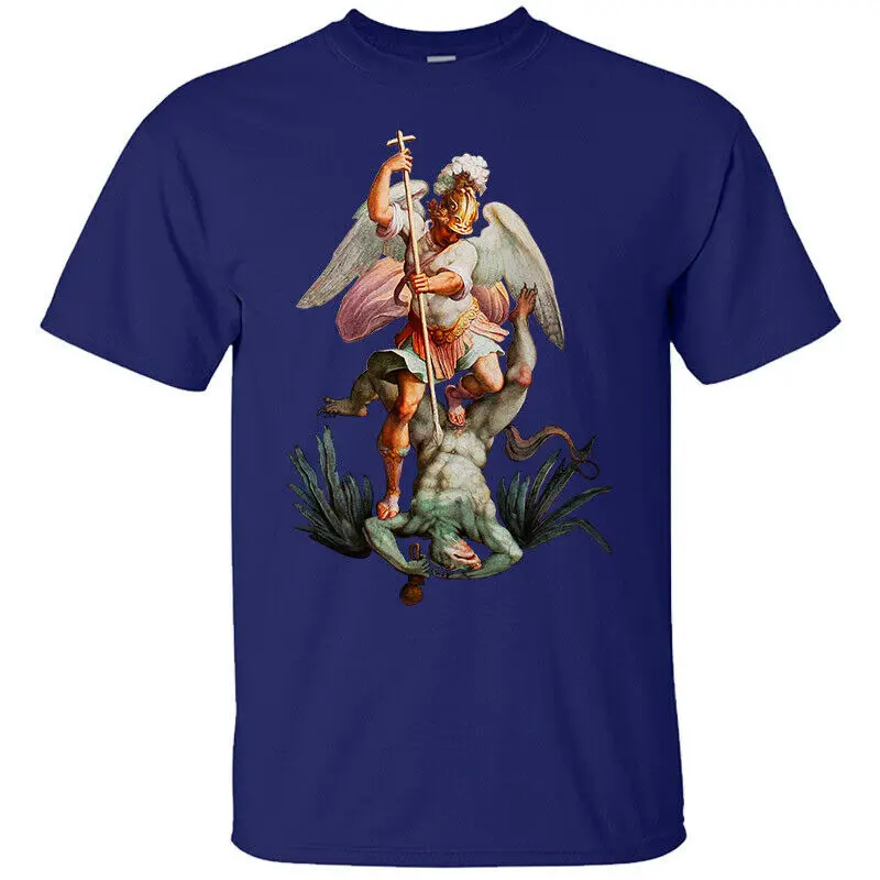 Saint Michael The Archangel Destroy Devil Catholic T-Shirt. Premium Cotton Short Sleeve O-Neck Mens T Shirt New S-3XL