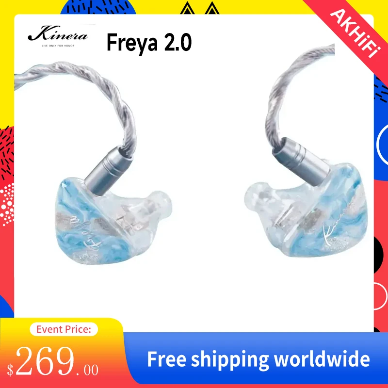 Kinera Freya 2.0 In-Ear Earphones Freya2 IEM 1DD+3BA Hybrid Driver Headphones Monitor Earbuds with Detachable Cable 2PIN 0.78mm