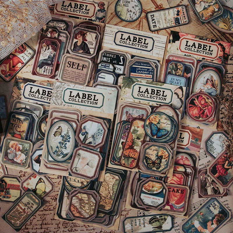 50 Vellen Sticker Label Collection Literaire Klassieke Retro Label Materialen Handleiding Rekening Collage Decoratieve Stickers 8 Stijlen