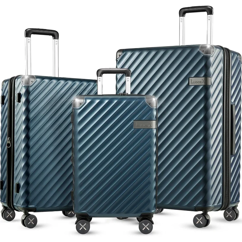 

LUGGEX Luggage with Spinner Wheels, Polycarbonate Expandable Hard Shell Suitcase, 3 Piece Set, Navy