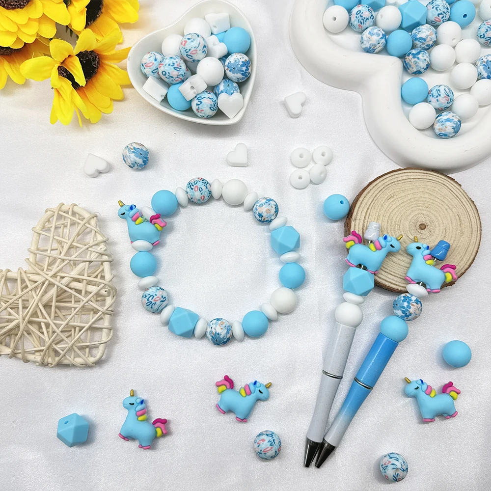 5/25/30PCS 3D Unicorn Silicone Bead Set, suitable for DIY keychain jewelry making, bracelet necklace and other handmade crafts