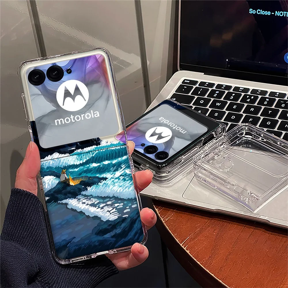 لموتورولا رازر 50 الترا 40 60 رازر بلس 2023 2024 2025 لوحة زيتية تجريدية نمط فني شفاف جراب هاتف صلب قابل للطي #3