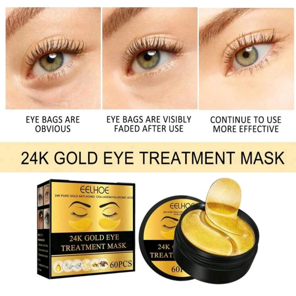 60 Buah Masker Mata Pelembab Emas Meringankan Kelelahan Mata Menutrisi Area Mata Masker Mata Kristal Kolagen Masker Perawatan Kulit Korea