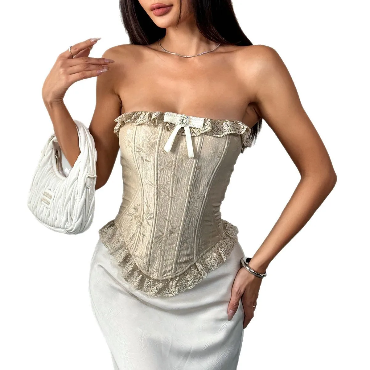 

Romantic Camisole Delicate Ruffle Floral Bustier Sweetheart Spicy Ruched Crop Top Underbust Corset Silhouette Camisole