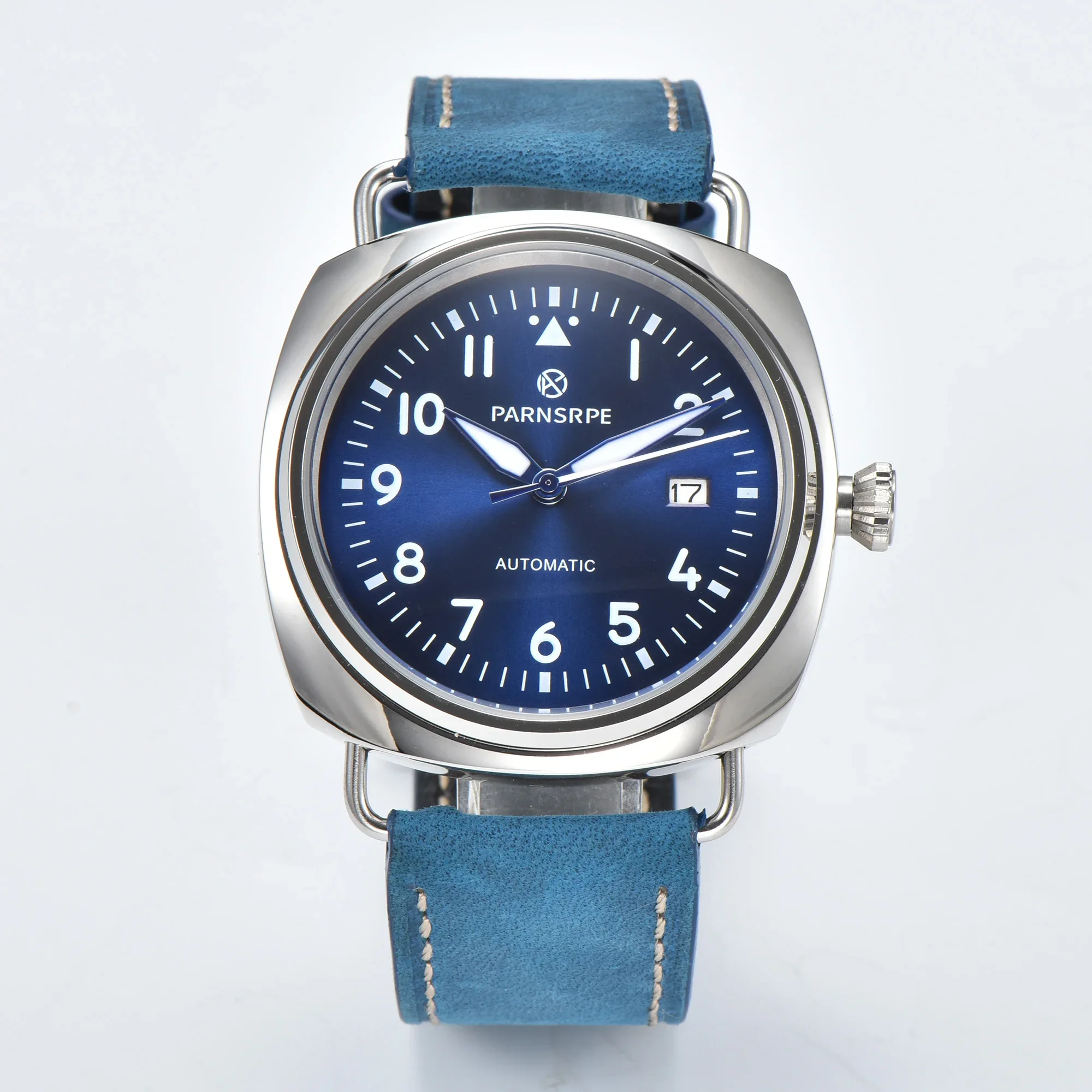 

45mm PAPNSRPE Blue Dial Luminous Machinery Watches Japan NH35A Sterile dial Automatic Mens Watch Leather Strap