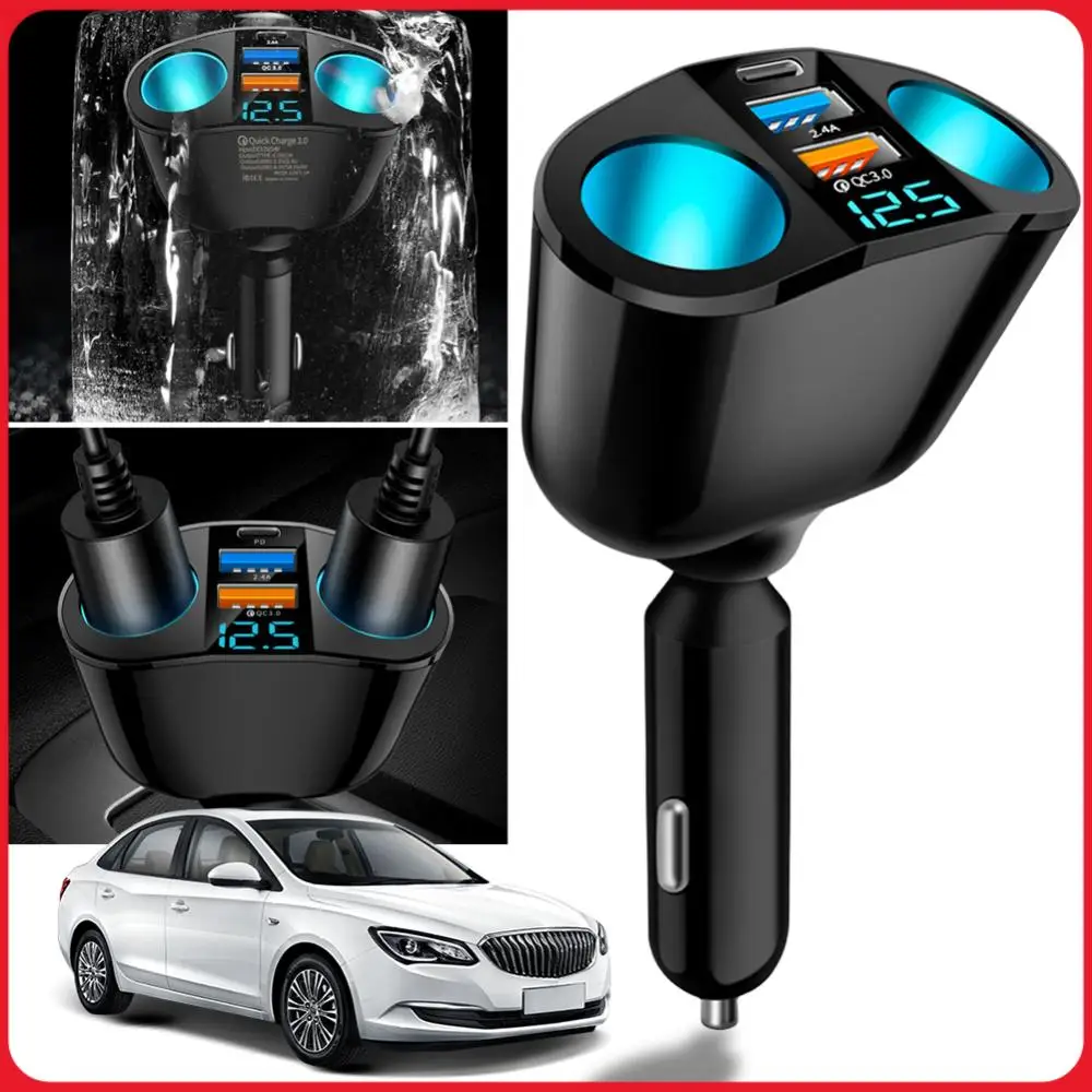 

2 USB Charger C Ports PD QC3.0 12V-24V Fast Charging Car Charger Blue Atmosphere Light Phone Charger Socket for Mobile Phone DVR