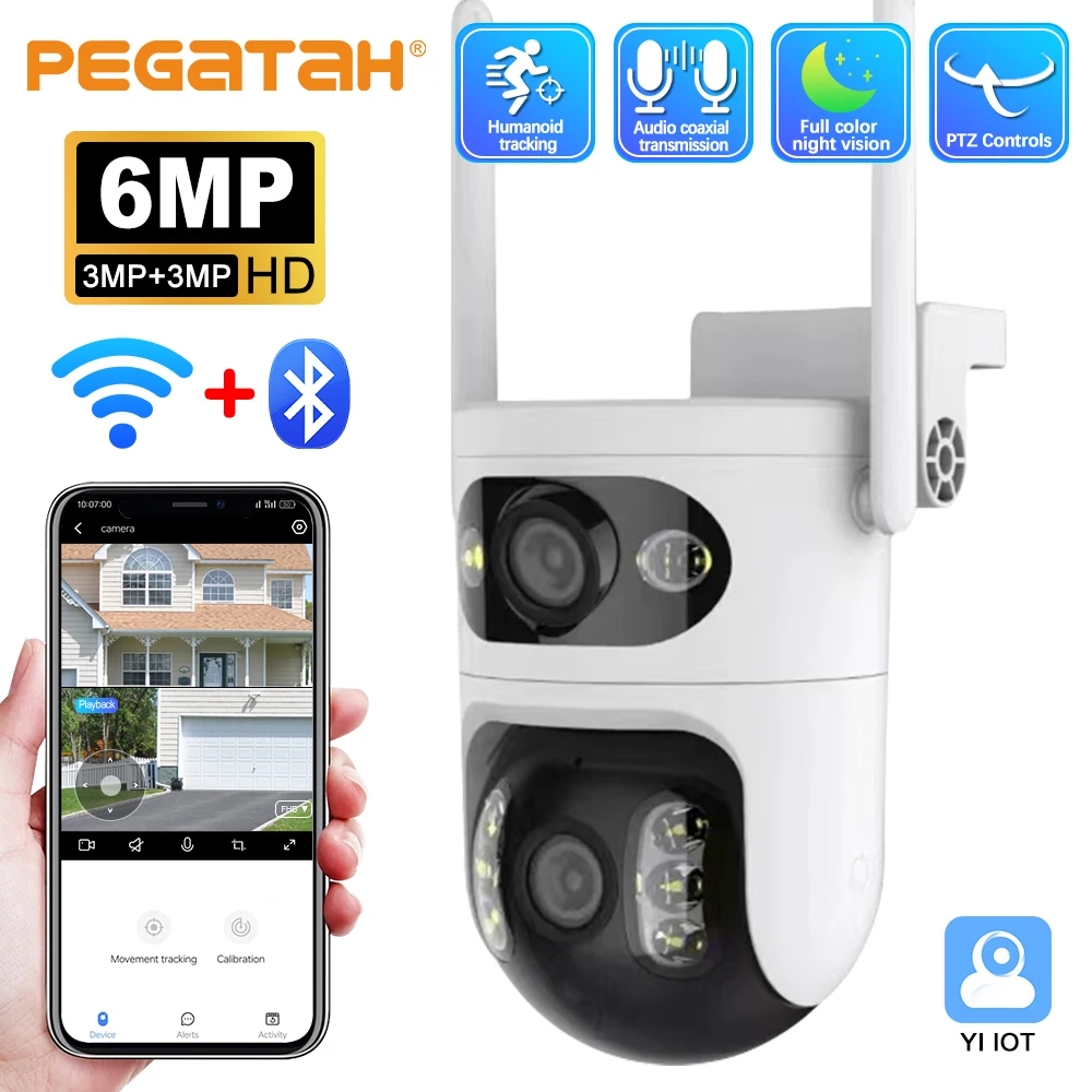 Dual Lens 6MP 2K Security Camera YI IOT 2.4G Wireless Wifi Camera PTZ Cameras Color Night Vision Two Way Audio 4X Digital Zoom