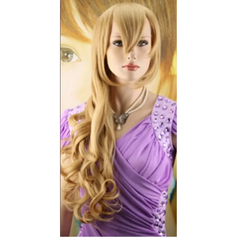 New fashion wig women girls yellow long curly wavy full wigs hair cosplay party