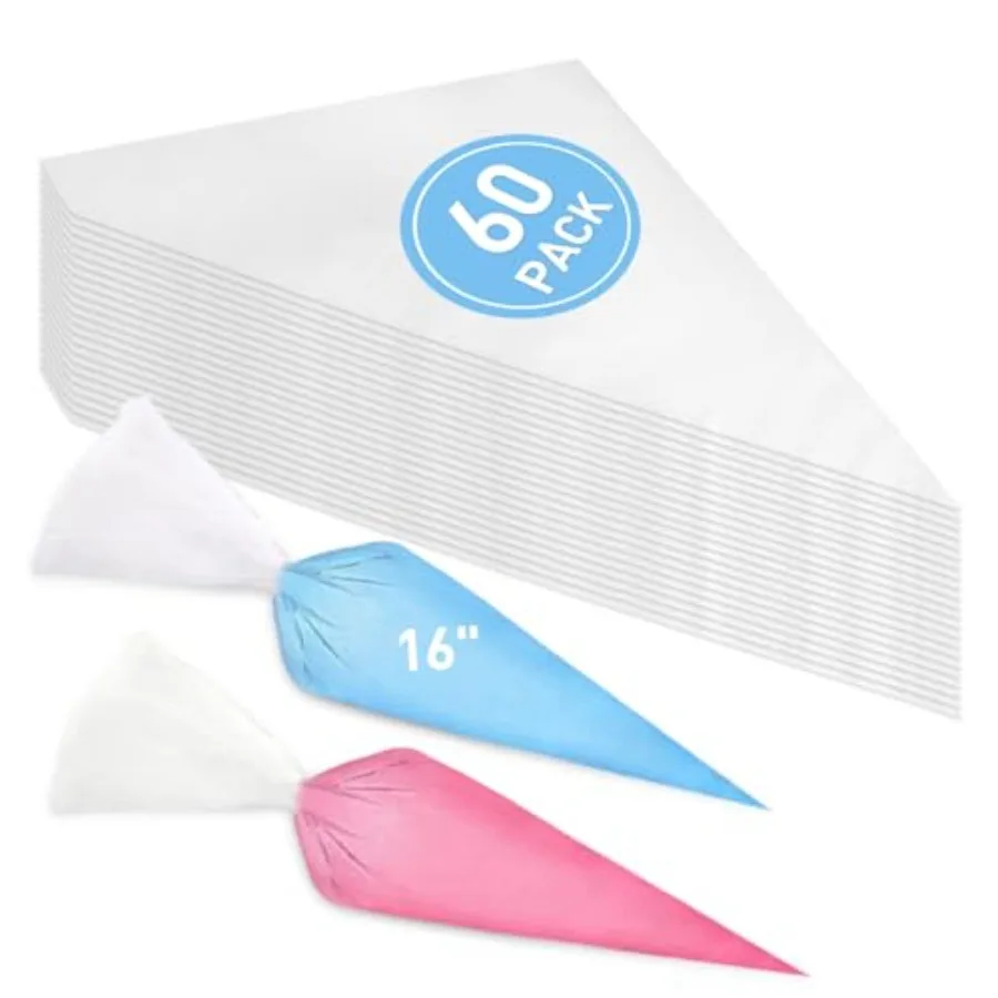 

Piping BagsPastry Bags 60PCS 16Ih Extra Thick Pastry Bags Disposable Heavy Duty Anti Burst Cake Tipless Piping Bags for Chocola