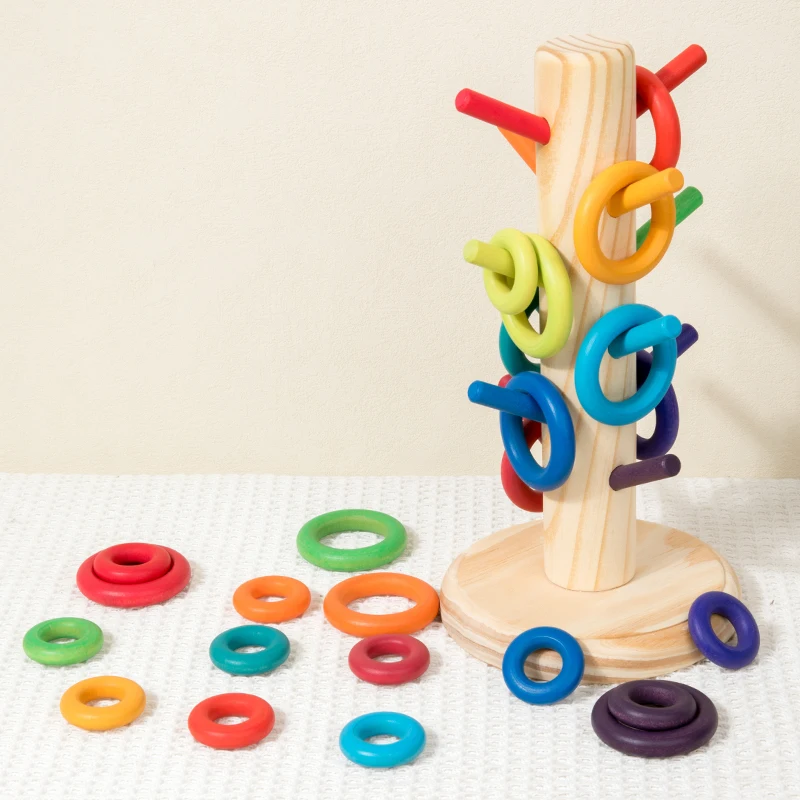 Giocattolo educativo per neonati e bambini Ordinamento colorato Albero arcobaleno Giocattolo in legno con riconoscimento della forma a forma di macaron per la decorazione domestica