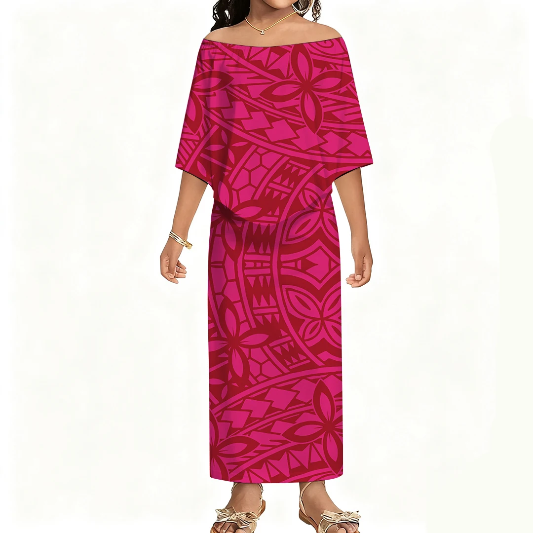 فساتين بولينيزية صيفية مخصصة للفتيات خارج الكتف من الأمام فساتين طويلة فساتين نسائية أنماط فستان الحفلات والمهرجانات #4