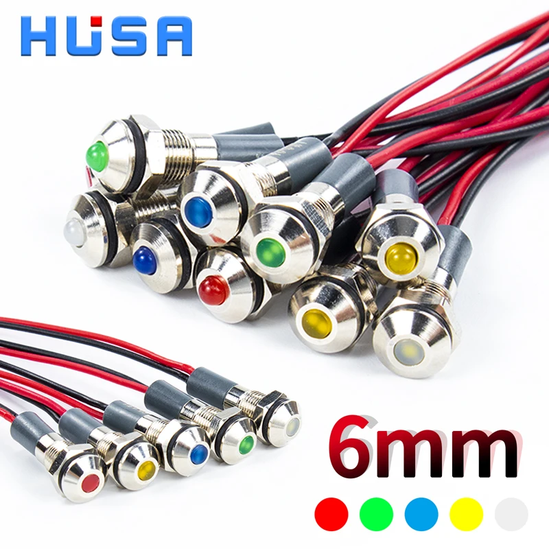 

1PCS 6mm Metal LED Warning Indicator Light Signal Lamp Pilot With Wire Spherical/Flat 3-6/12-24/220V Power Waterproof IP65