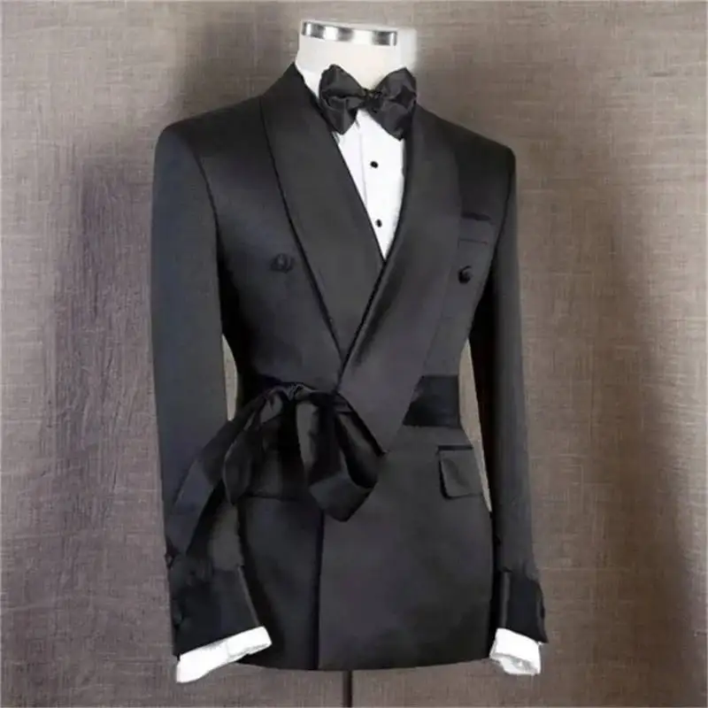 Classic Black Wedding Tuxedos 1 Piece Set Jacket Drawstring Men Suit Shawl Lapel Fashion Style Party Suits Customized