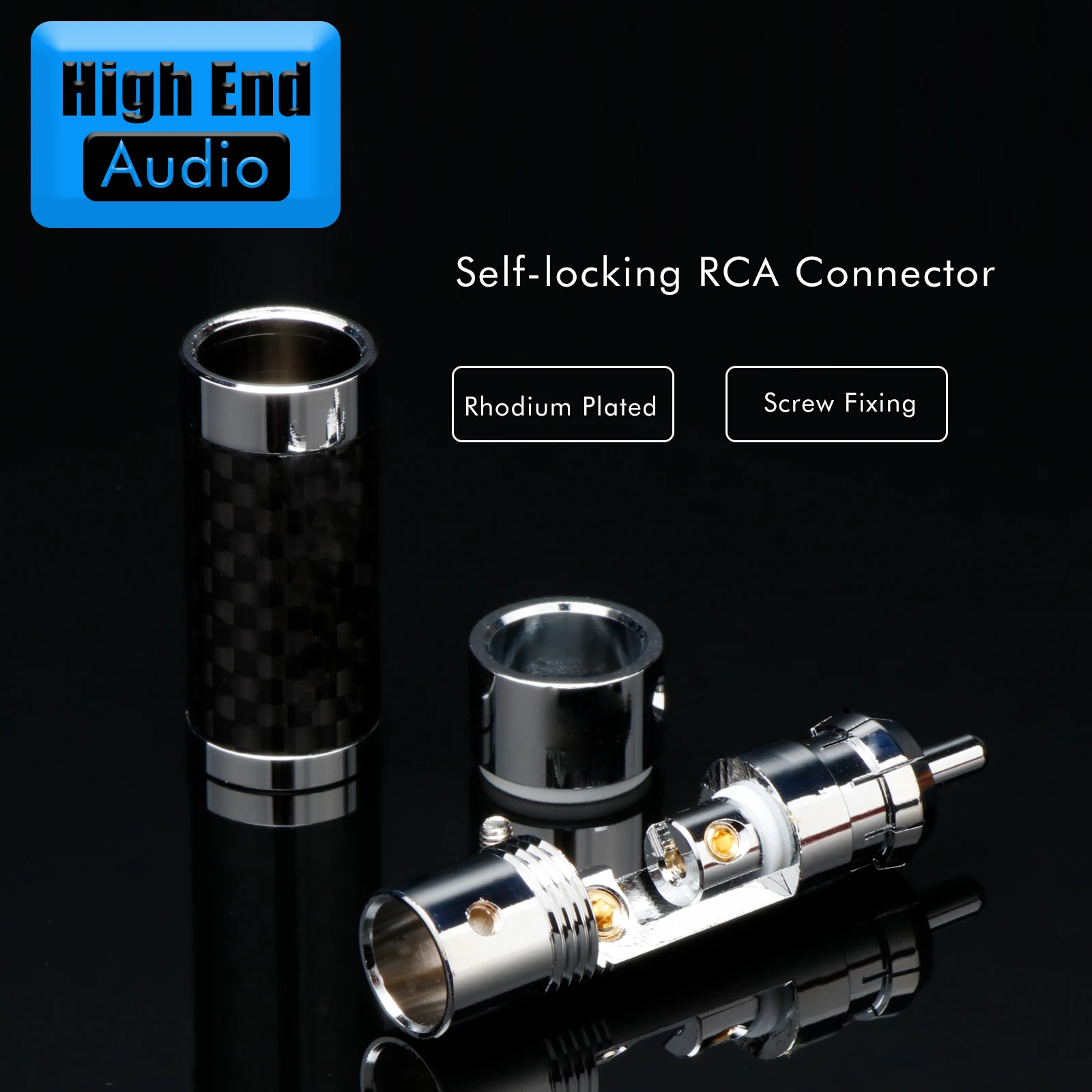 4PCS HI-END RCA Plug Connectors Rhodium-Plated Speaker Connector self-lock Carbon Fiber shell Audio Plug Rca Male Plug