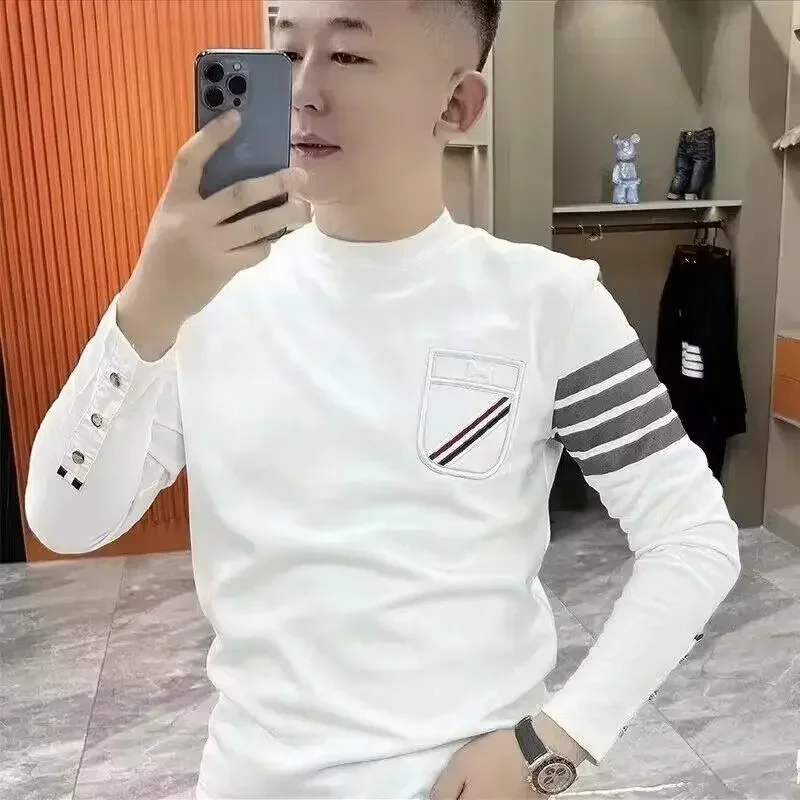 Man Pullovers Slim Fit Tight White T Shirt For Men Long Sleeve Korean Autumn Sweatshirts Y2k Clothes Luxury Designer Tops Emo Xl