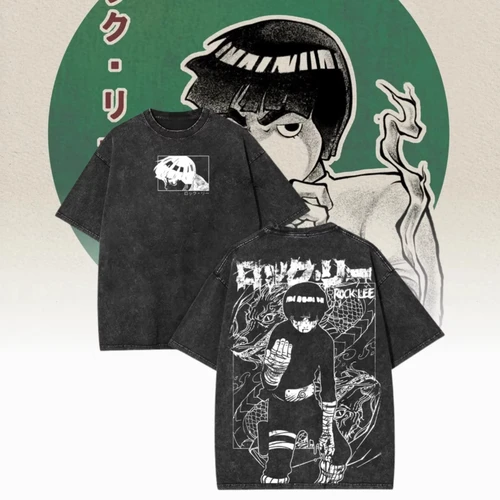 ROCK LEE Vintage Ninja camiseta de Anime lavada de gran tamaño para hombre, ropa de calle de manga corta de verano, algodón grande