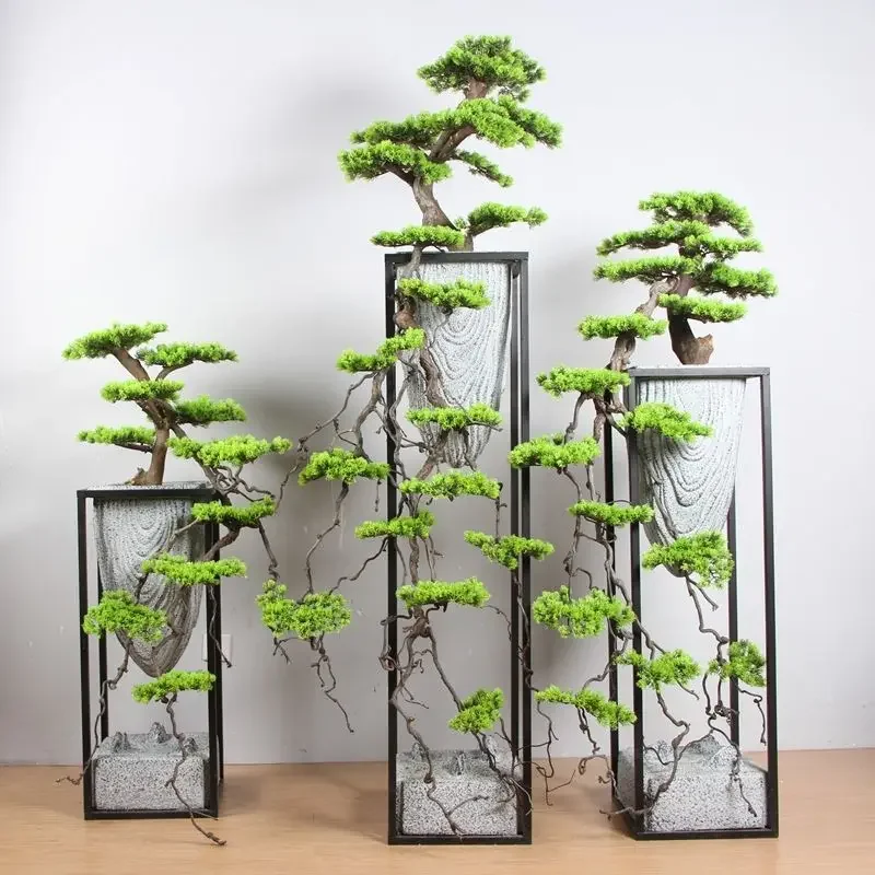 Large floor-to-ceiling cliff cypress pine bonsai simulation welcome pine living room decoration entrance