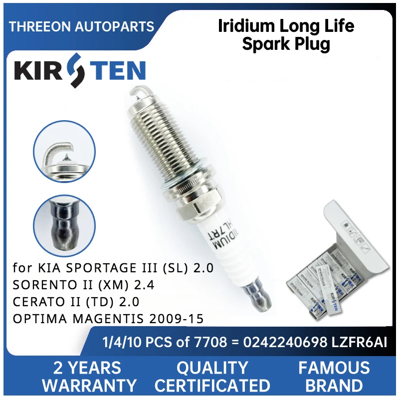 

KIRSTEN Iridium Spark Plug for KIA SPORTAGE III (SL) 2.0 SORENTO II (XM) 2.4 CERATO II (TD) 2.0 OPTIMA MAGENTIS 2009-15 FR7NES