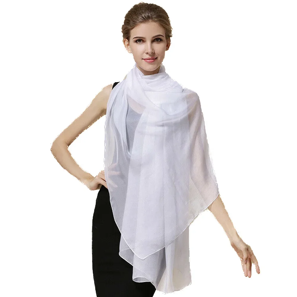 

100% Silk Scarf Cape Long Sunscreen Shawls Outdoor Beach Cycling Wraps Ultrathin Transparent Breathable 175*105CM