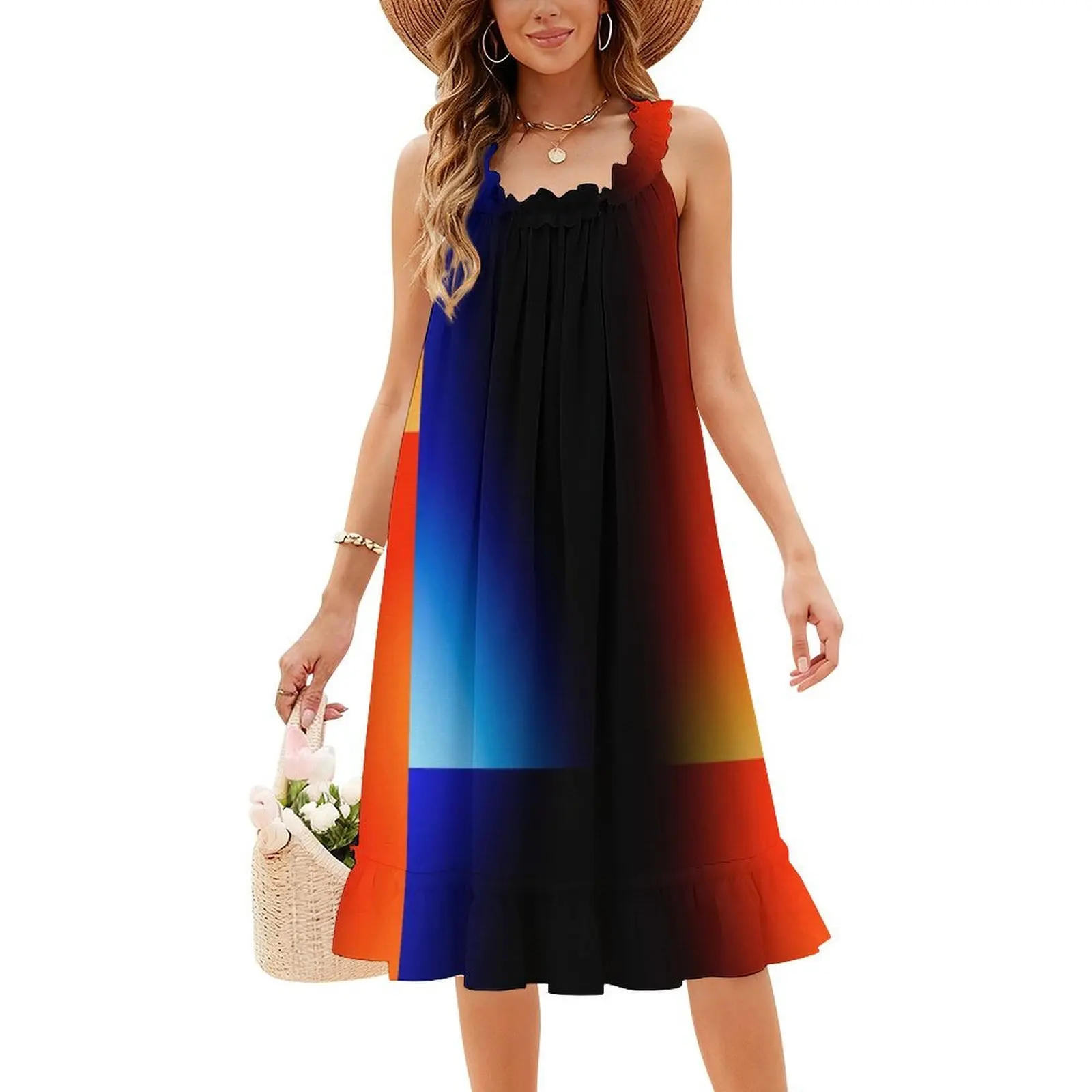 @ L P H A فستان بوهيمي بدون أكمام متعدد الطباعات على الشاطئ وحفلات العطلات ملابس نسائية #4