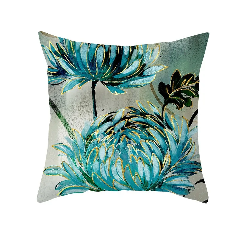 Oil Painting Flowers Decorative Pillowcase for Sofa Ginkgo Leaves Printed Polyester Cushion Cover 45x45cm Home Decor