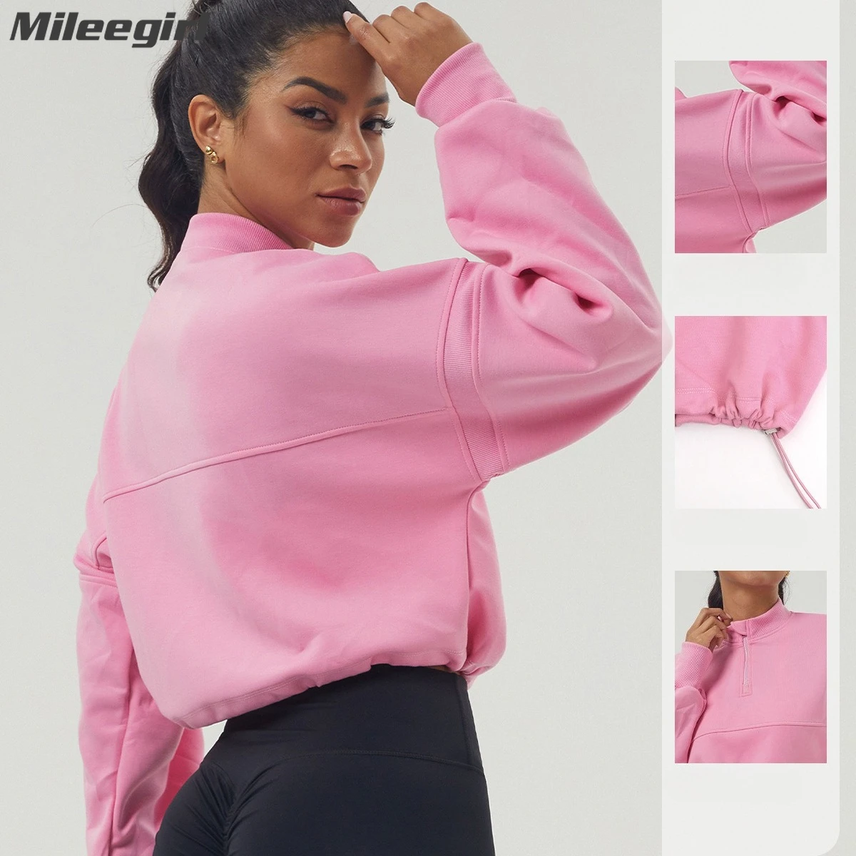 

Mileegirl Thick Women Yoga Sweatshirt Long Sleeves Sports Jacket Loose Fit Casual Wokrotut Top Breathable Fall Fitness Outfis