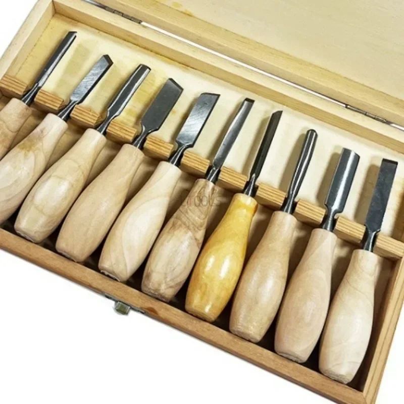 130mm 10pc/set Mini Sculpture Chisel Set Carpentry DIY Circular Handle Carving Knife Tool Precision Wood Cutter Engraving Chisel