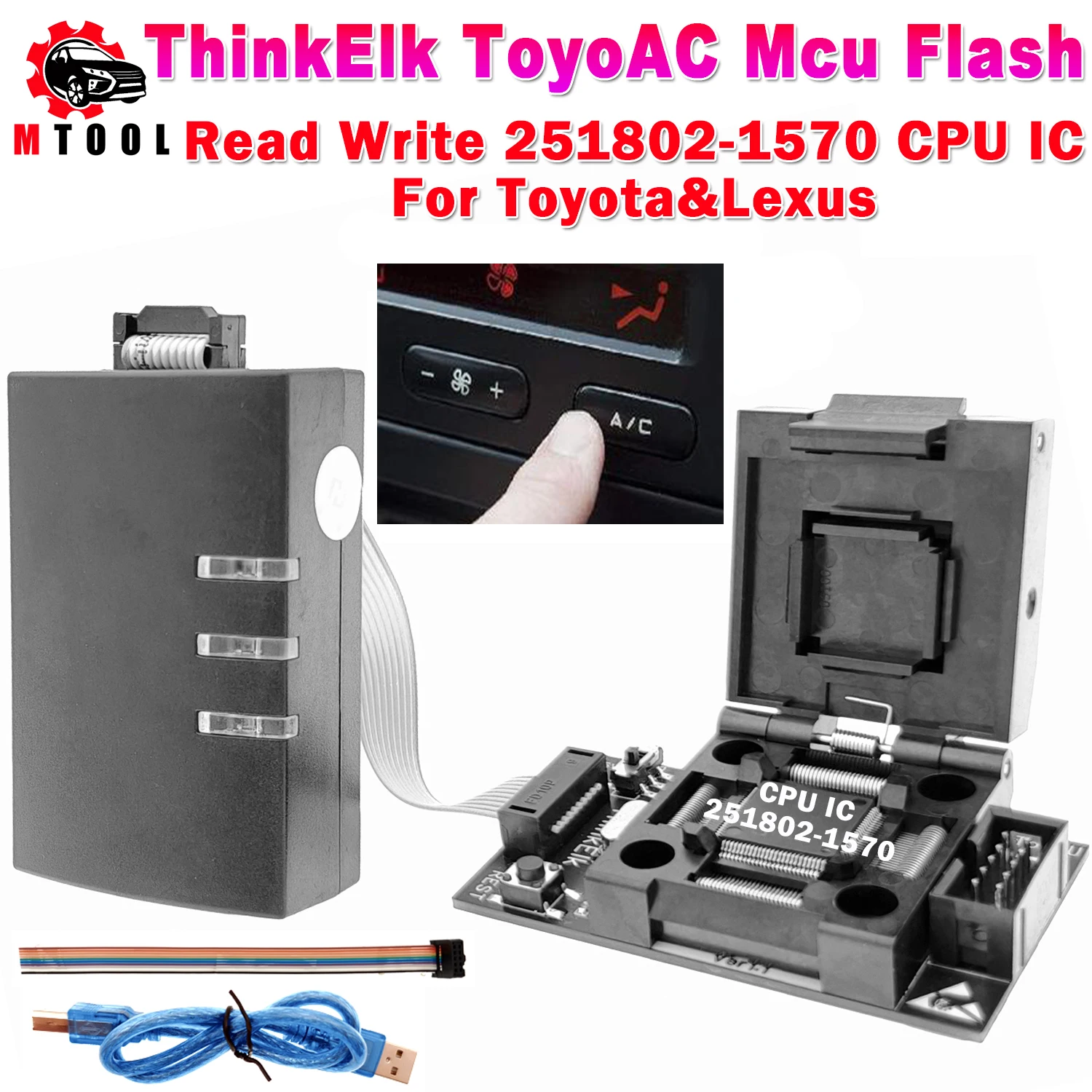 ThinkElk ToyoAC Mcu Flash Read Write 251802-1570 CPU IC Programmer for Toyota Lexus Car Air Conditioning AC System Repair Tool