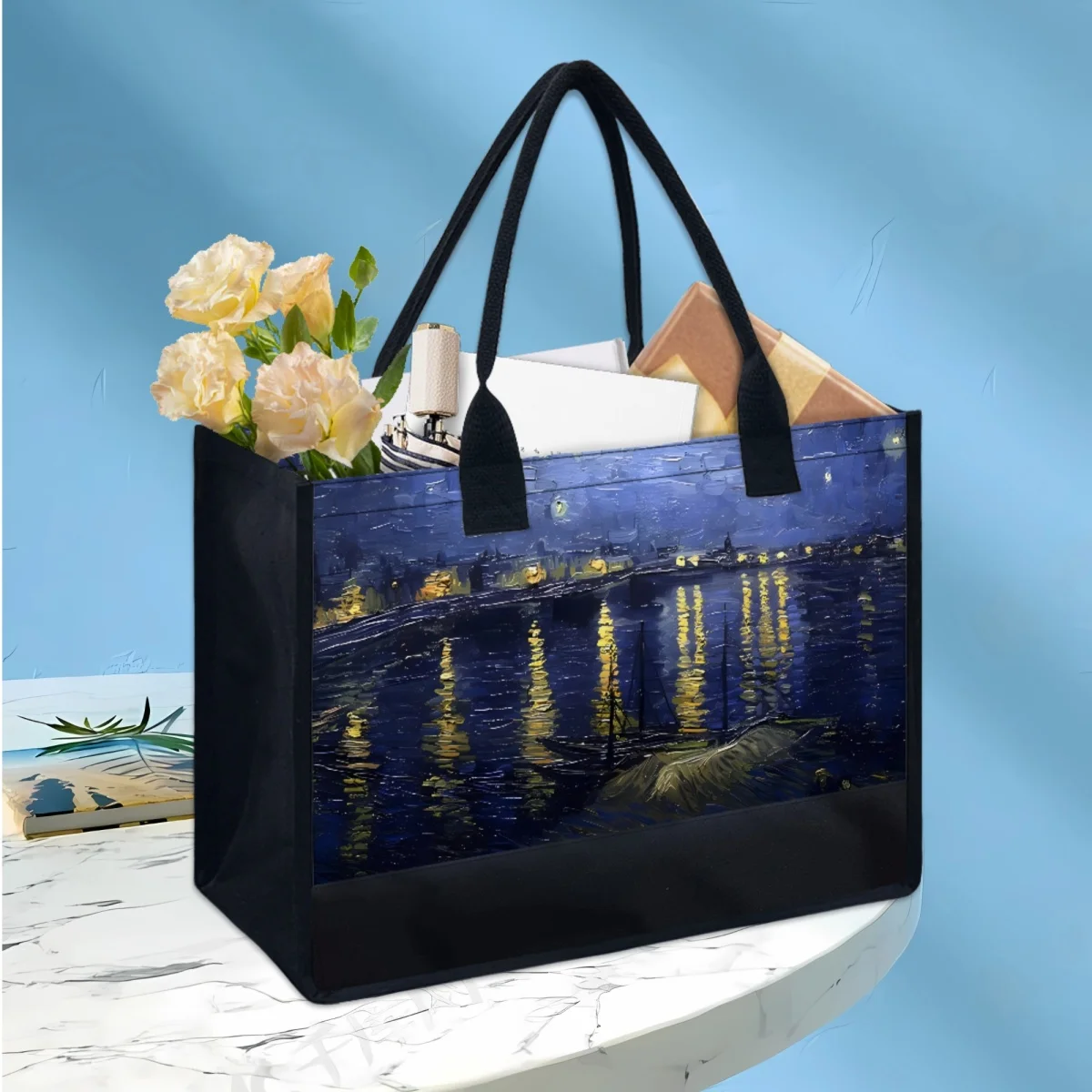 Starry Night Over the Rhone Designer Fashion Shoulder Bag Travel Portable Handle Totes Elegant Girls Outing Daily Shopping Bag