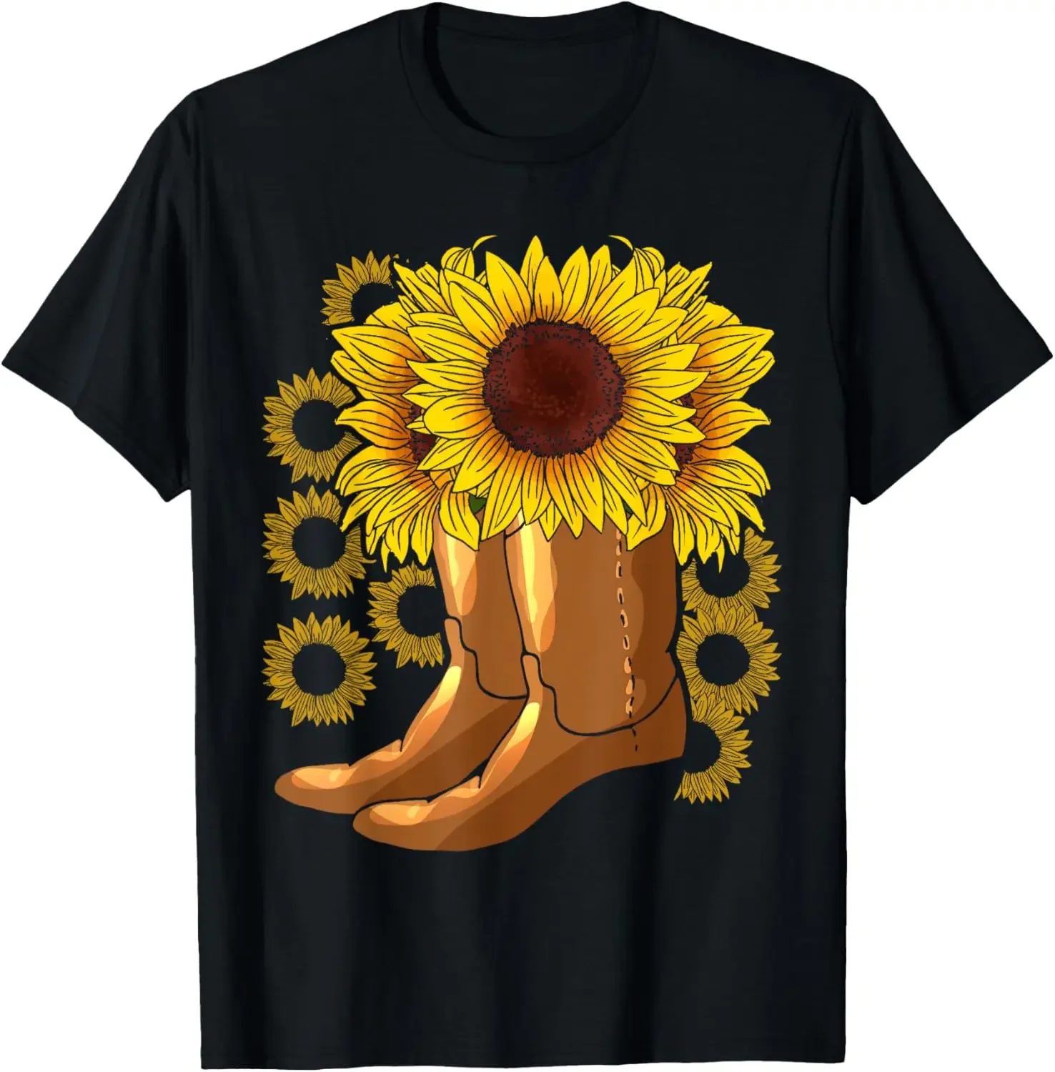 Cowboy Boots Rodeo Riding Women Florist Gift Sunflower T-Shirt