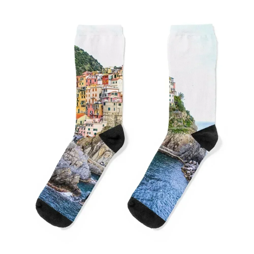 Italy_Cinque Terre marina. Photographic Ocean Cliffs Tapestry Socks heated Argentina Socks Woman Men's