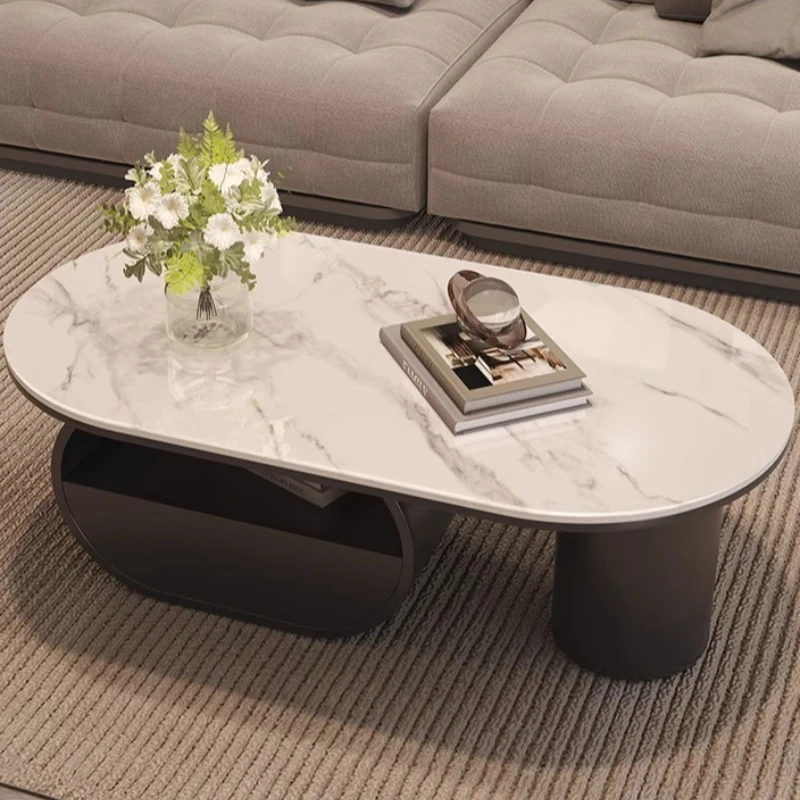 

Modern Combination Coffee Table Cream-style Oval Rock Plate Light Luxury Coffee Table Small-sized Apartment Furniture Mesa JT50C
