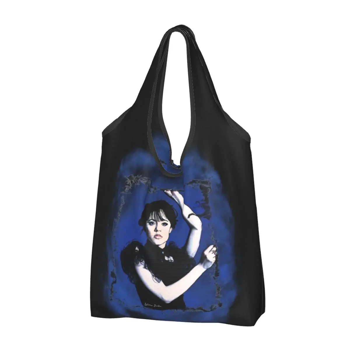 Wednesday Addams Blue Portable Tote Shopping Bags Reusable Shopper Bag Grocery Handbag Shoulder Bag