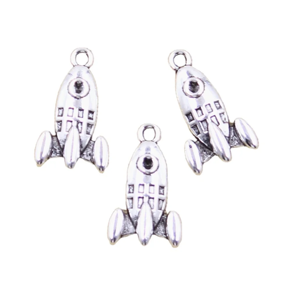 15pcs Charms Missile Rocket Spaceship 23x14mm Antique Silver Color Pendants Making DIY Handmade Tibetan Finding Jewelry