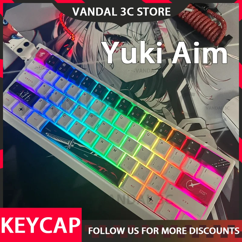 Imagem -01 - Keycaps Japanese Roots para Teclado Mecânico Yuki Aim Keycap Custom Anime Individuation Keycaps Cherry Pbt Keycap Presentes 125 Chaves