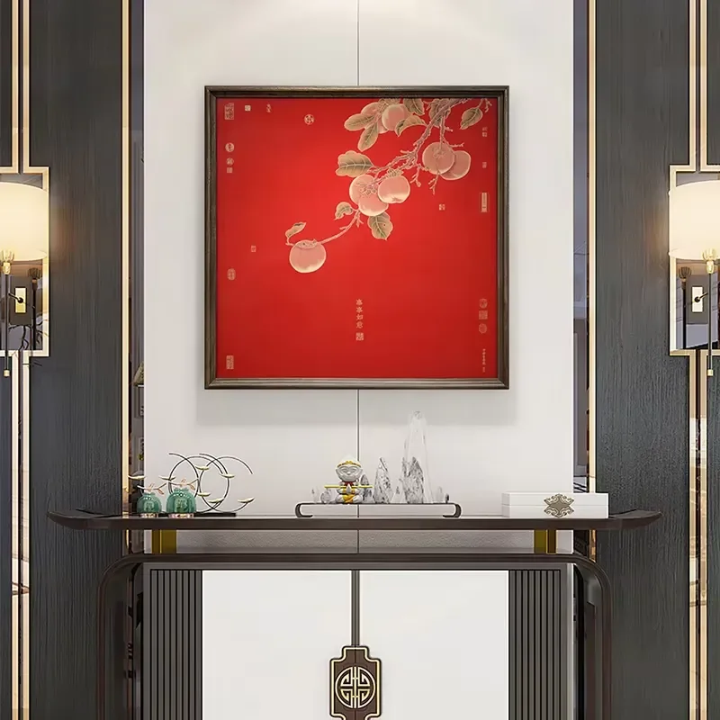 Persimmon Ruyi Movable Hanging Painting Brass Core Still Life Medieval Style Custom Size Living Room Dining Room Entrance