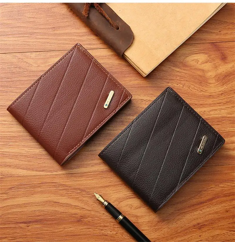 Billeteras de cuero para hombre, monedero corto de cuero suave y fino, cartera para múltiples tarjetas, cartera de mano para jóvenes, de alta marca, nuevo diseño