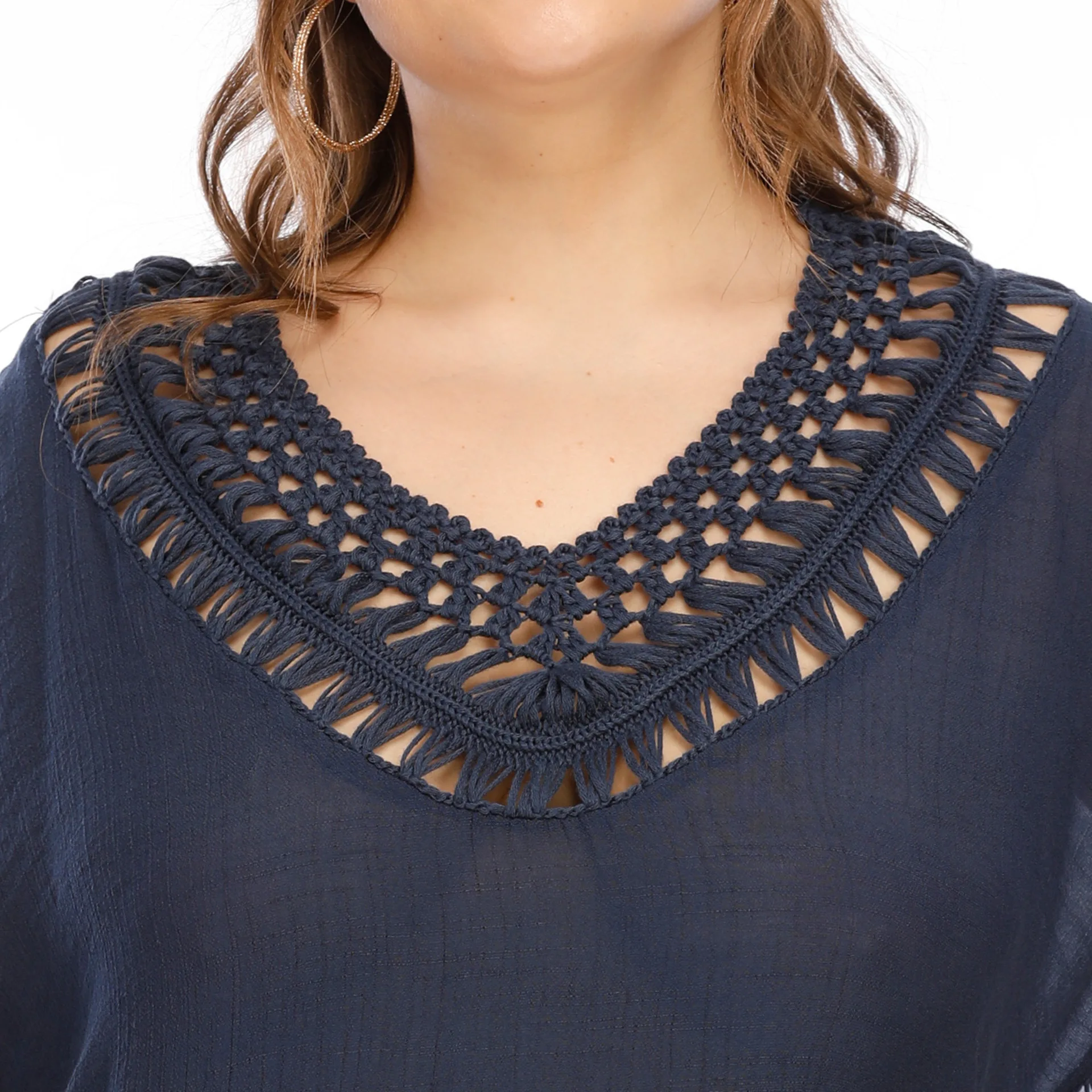 Plus Size Multi-color Crochet Fringed Beach Dress V Neck Hollow out Women's Swimsuit Cover up Oversize Summer Beachwear