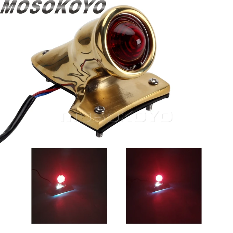 Motorcycle LED Red Rear Tail Brake Stop Light Lamp Retro Taillight For Harley Cafe Racer Chopper Bobber Brass Taillights Light