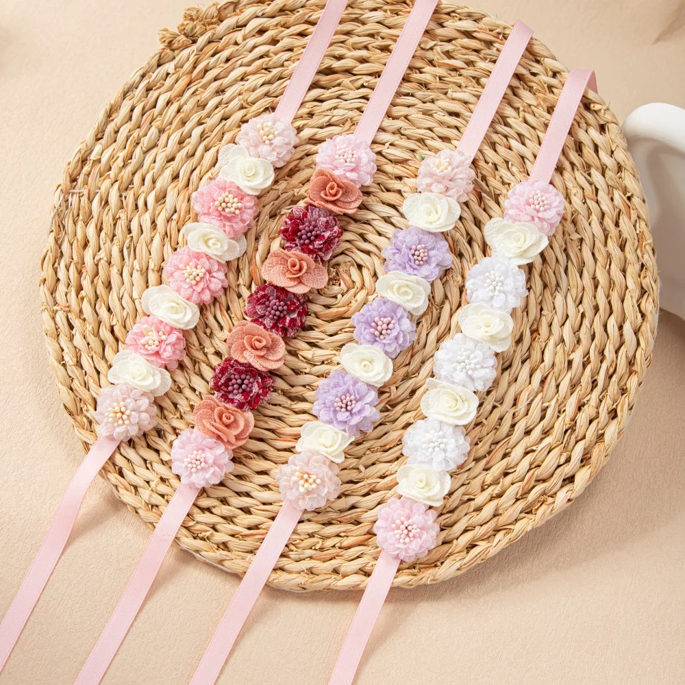 Венок из искусственных цветов для девочек, эластичная повязка для волос, мягкая повязка на голову с цветами для младенцев, детские аксессуары для волос, повязка ручной работы