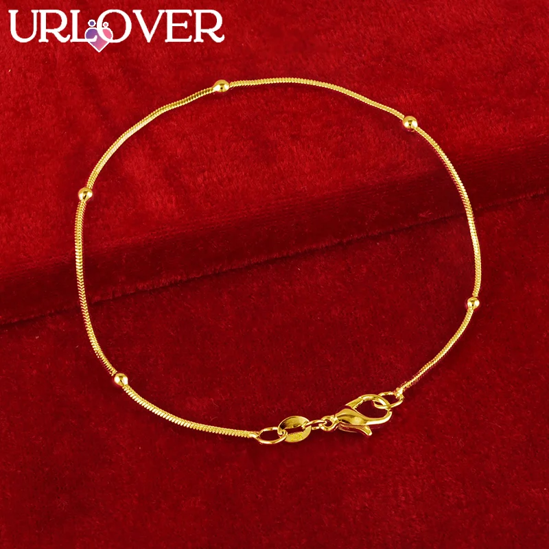 URLOVER gelang emas 18K wanita, perhiasan gelang rantai manik-manik 1.7mm untuk pesta pernikahan pertunangan hadiah ulang tahun lucu