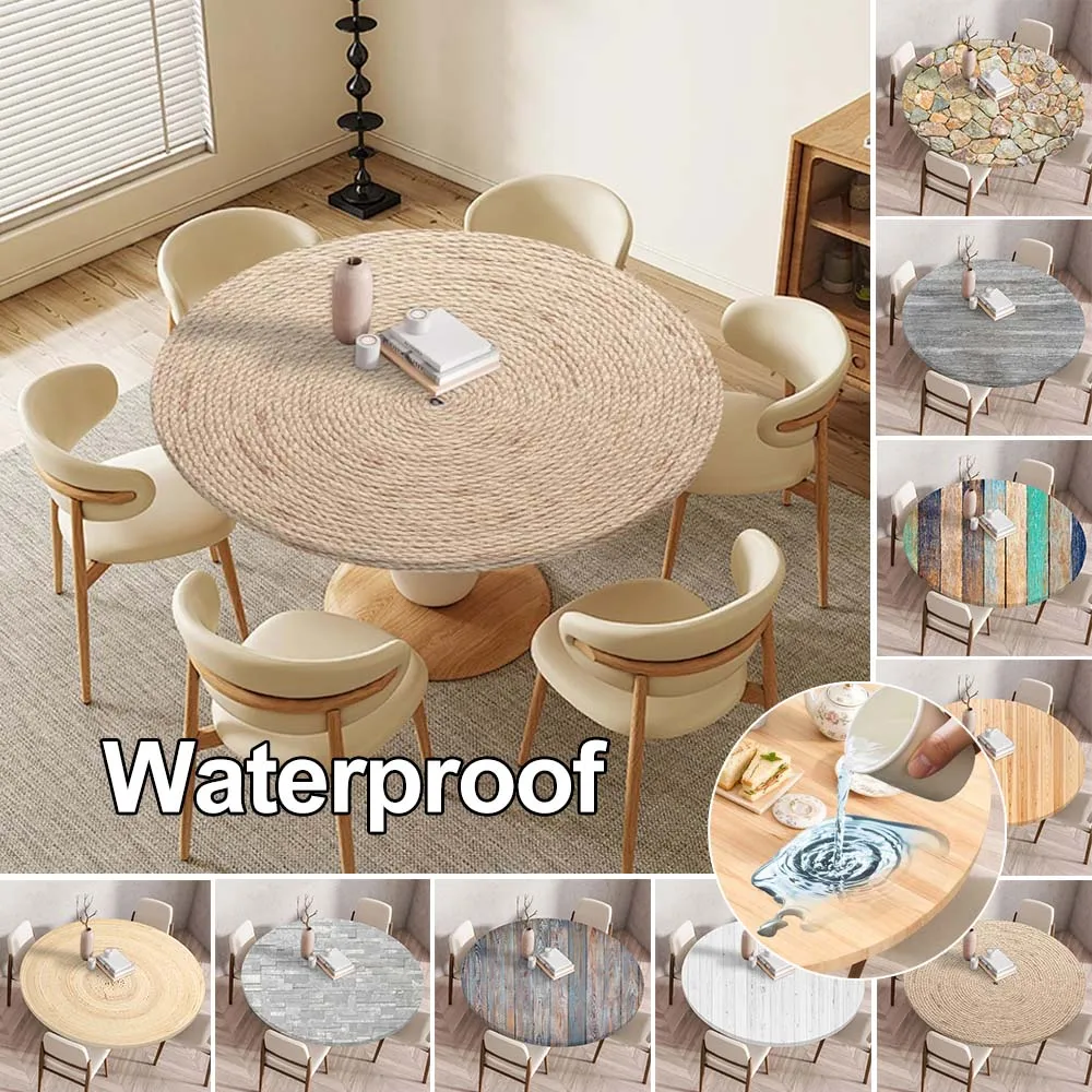 

60/90/120Cm Round Table Cover Waterproof Oil-Proof Tablecloth Elastic Fitted Round Table Cover for Kitchen Dining Wedding Party