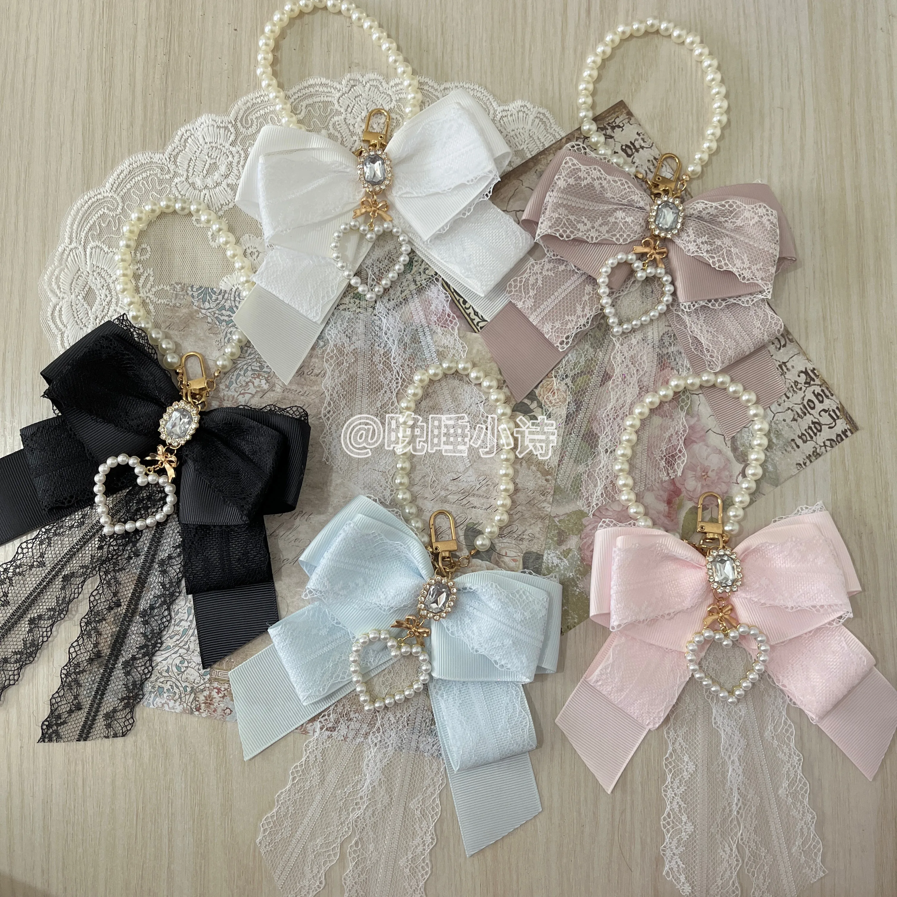 

Оригинальный японский кулон-подвеска ручной работы в стиле Лолита с кружевом, бантом и жемчугом, для сумки, серия Ltabag