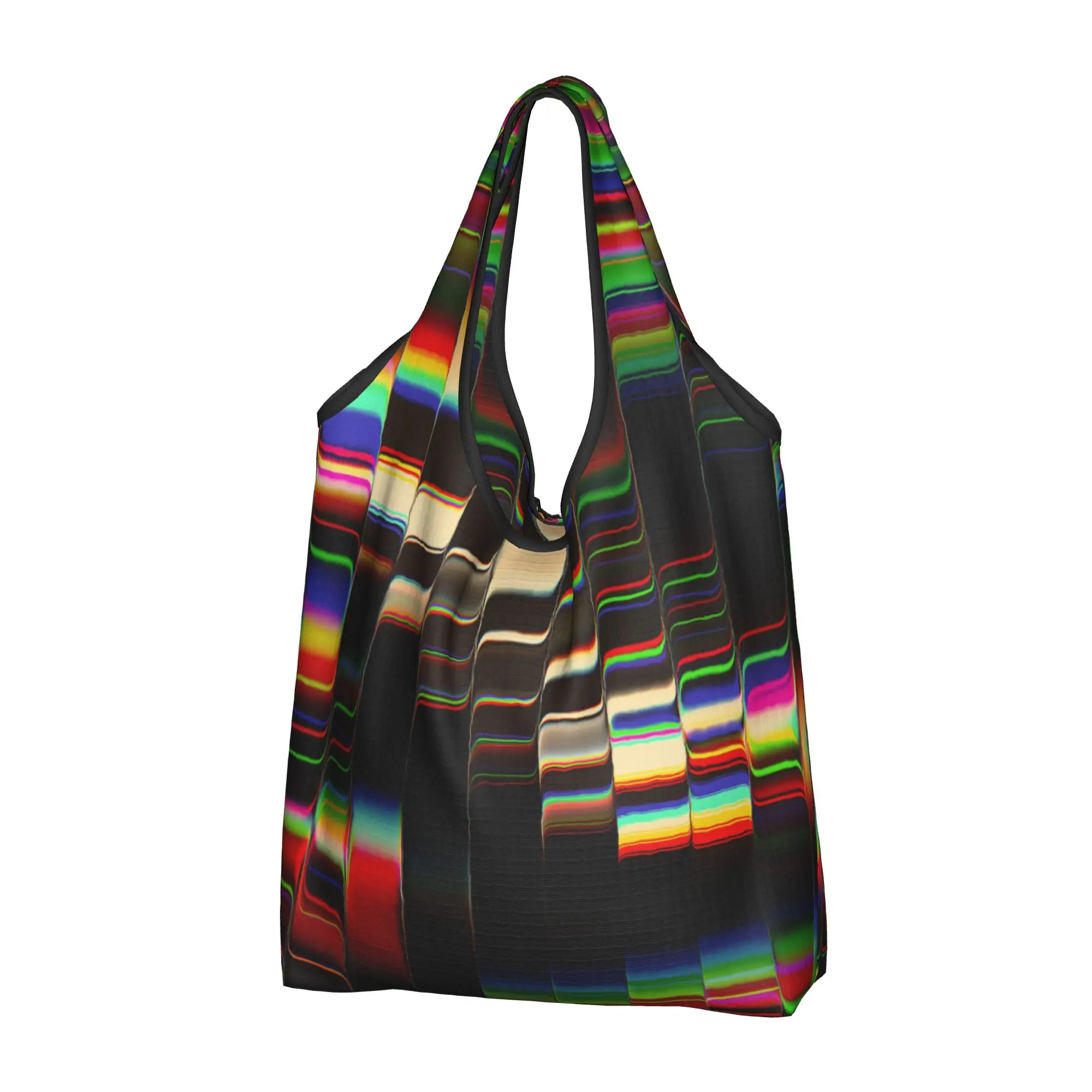 Custom Vibrant  Abstract Geometric Texture Grocery Shopping Bags Cute Shopper Shoulder Tote Bags Big Capacity Portable  Handbag