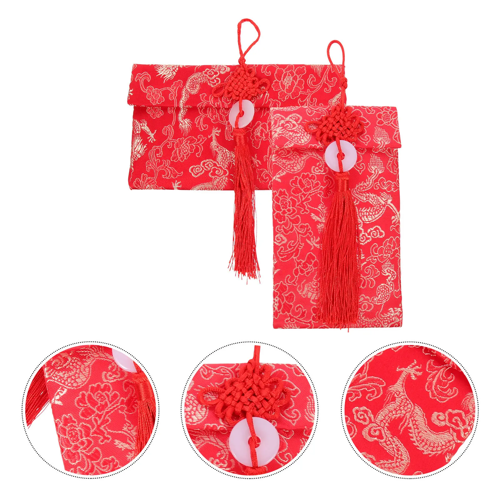 

2Pcs Exquisite Cloth Red Packets Chinese Style Hongbao for New Year Gift Wedding Ceremony Birthday Celebration Money Pouch Red