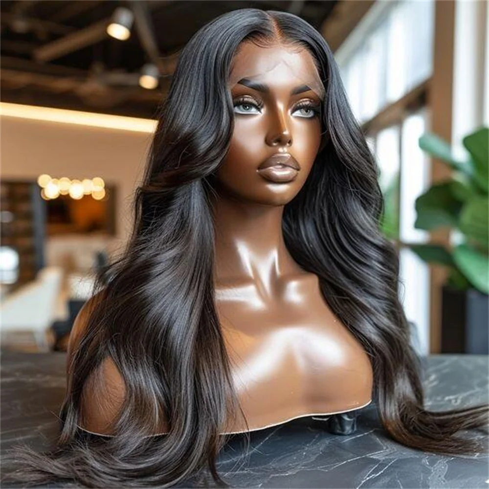 

Soft 26“ Long Natural Black 180%Density Body Wave Lace Front Wig For Women Babyhair Preplucked Heat Resistant Glueless Daily