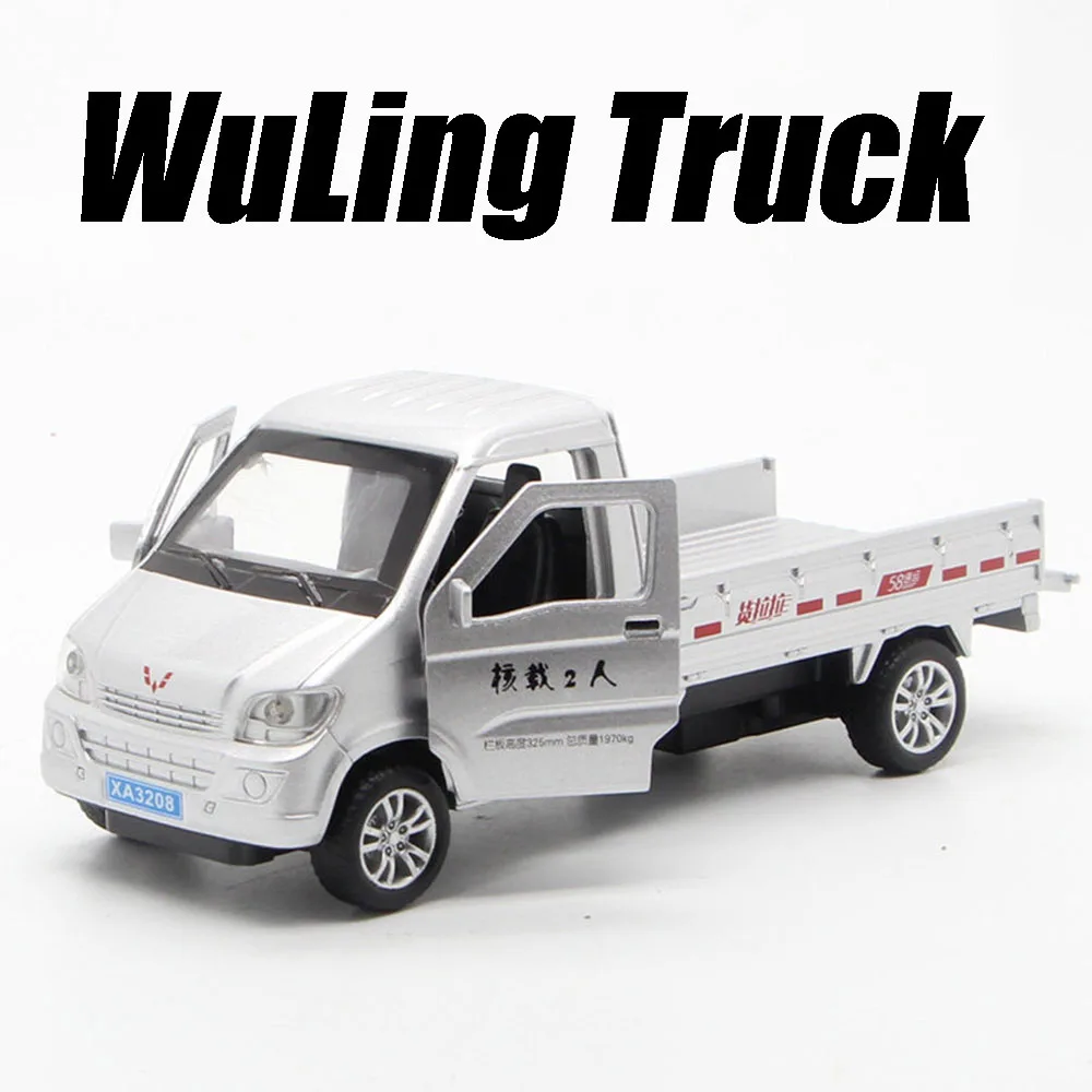 

Масштабная модель пикапа Wuling 1:32, литая из сплава, с открывающимися дверями, инерционным механизмом, звуком и светом, имитация реальности, развивающая игрушка для мальчиков
