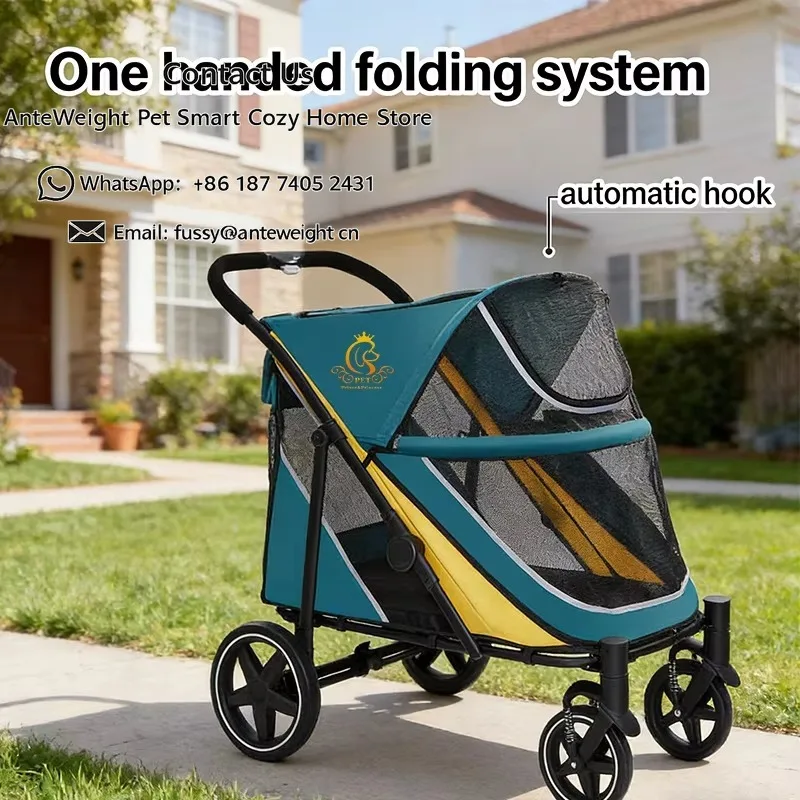 Adventure Stroller PC400T One Hand Fold Ultra Low Chassis Suspension Wheels Washable Pad Dog Cat Travel Companion