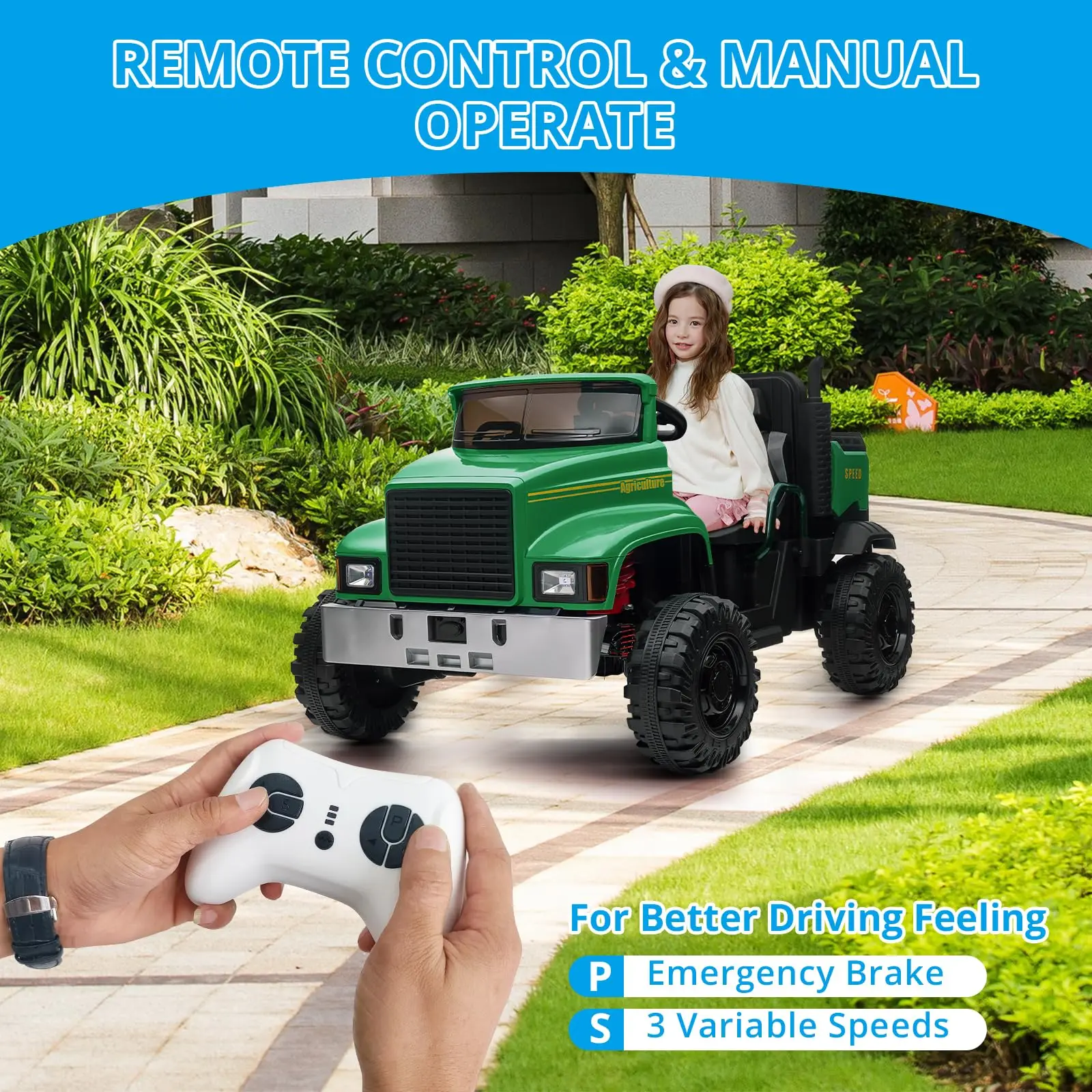 24V UTV Electric Car with Dump Bed for Kids, 4WD Ride On Car, 4x200W Motors with Remote Control, 4xSpring Suspension, 3 Speeds