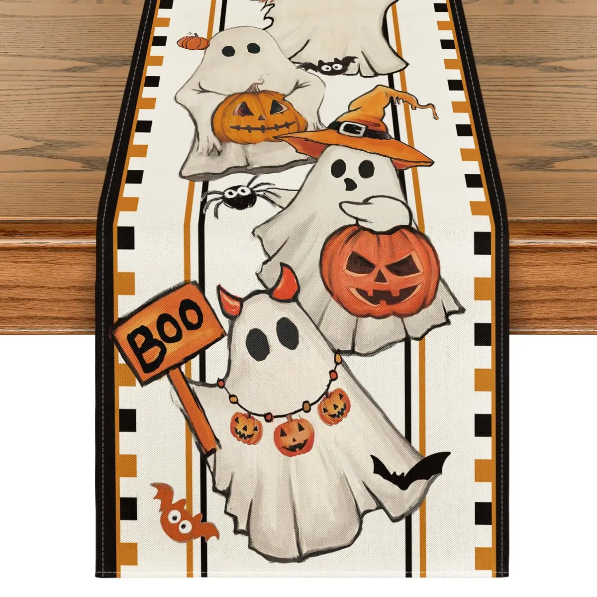 

Boo Ghost Jack-O'-Lantern Pumpkin Halloween Table Runner, Spooky Kitchen Dining Table Decoration for Home Party Decoration